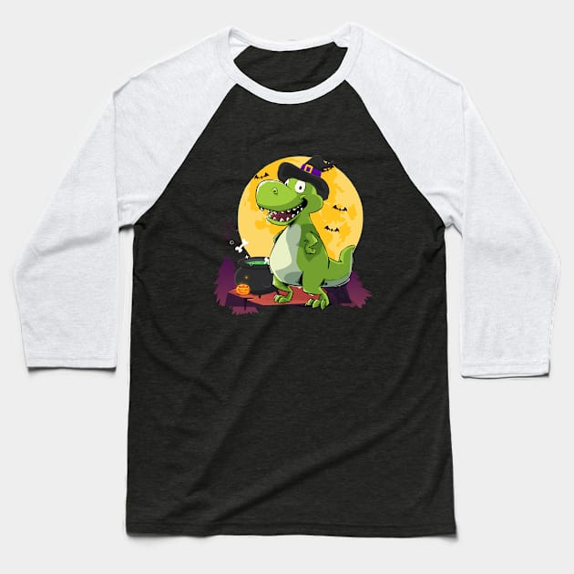 Witch Dinosaur Halloween Baseball T-Shirt by iHeartDinosaurs